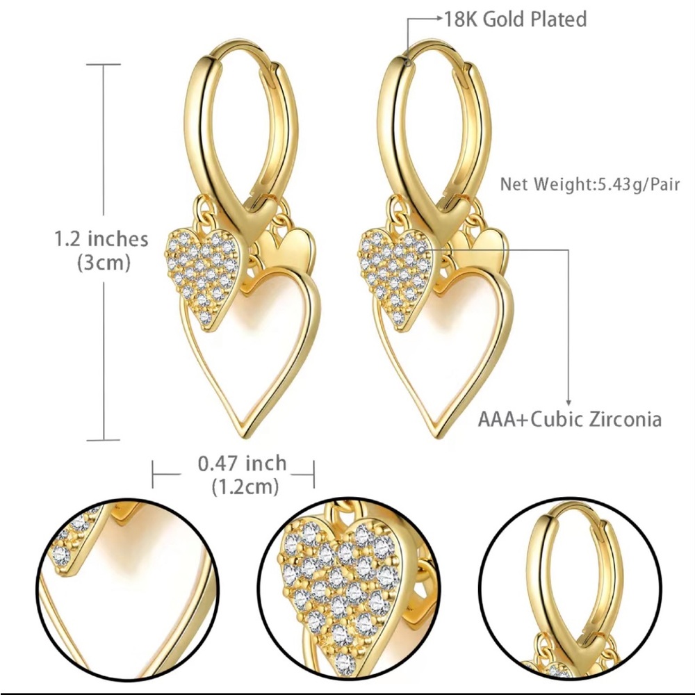 Cute Heart Love Dangle Drop hoops Earrings